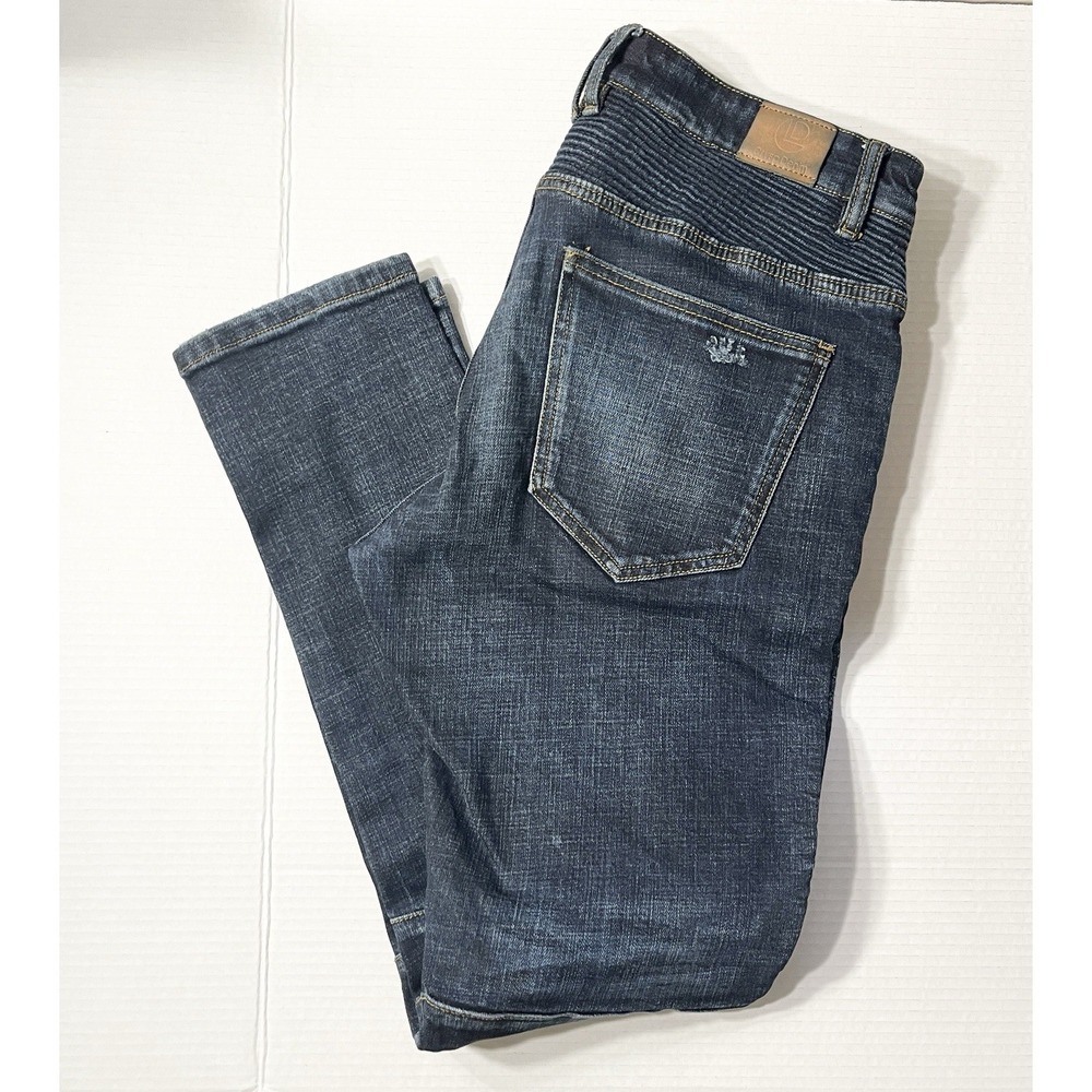 Crysp Denim Jeans Men's 32x30 Blue Moto Biker Stretch Distressed Buckle Mallsoft